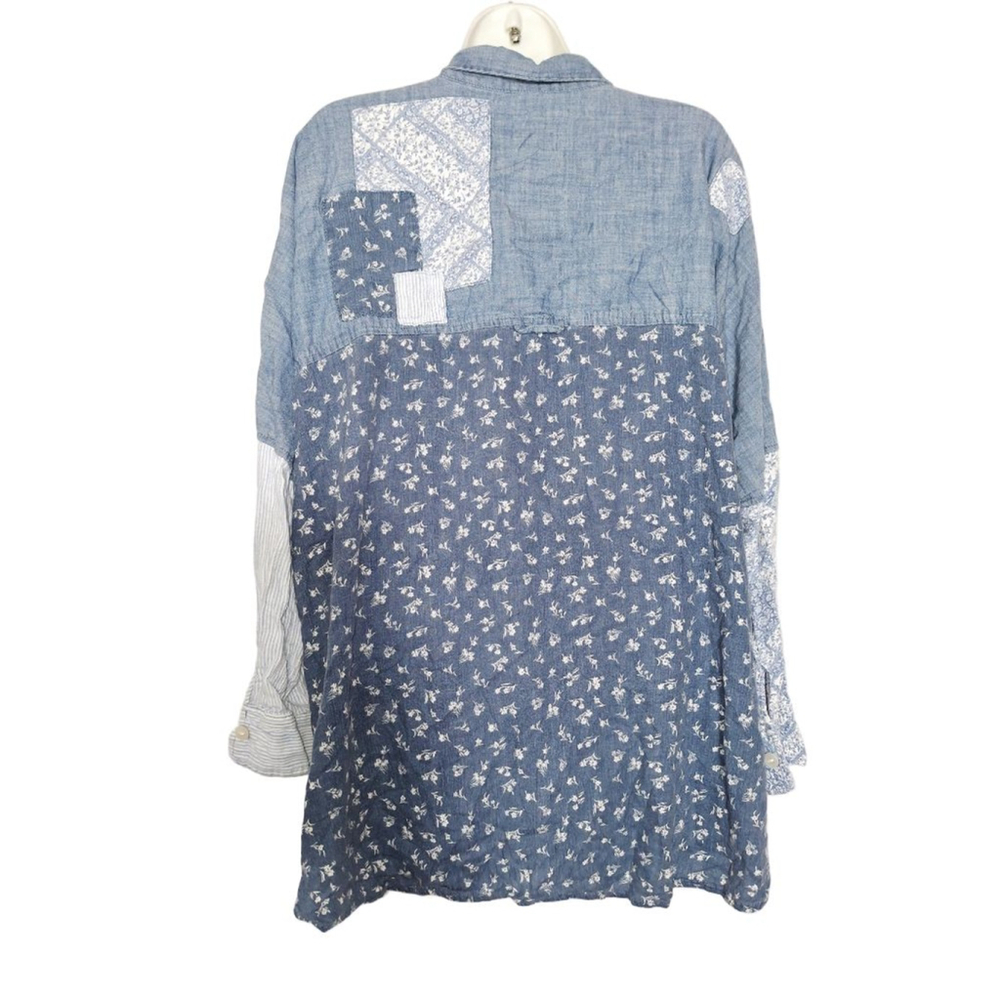 American Eagle Patchwork Button Down Shirt S Blue… - image 2